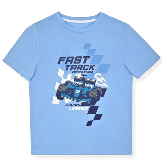 Boys 2-Piece Short-Sleeve Jersey Pajama Pants Set- Fast Track. - Sleep On It Kids