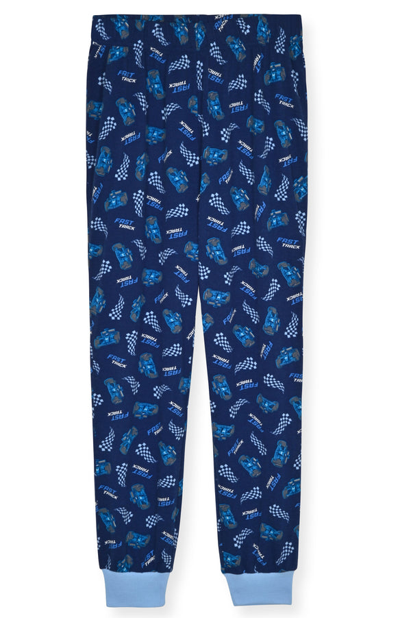 Boys 2-Piece Short-Sleeve Jersey Pajama Pants Set- Fast Track. - Sleep On It Kids