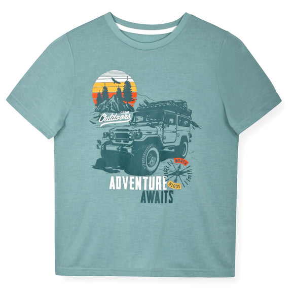 Boys 2-Piece Short-Sleeve Jersey Pajama Pants Set- Adventure Awaits. - Sleep On It Kids