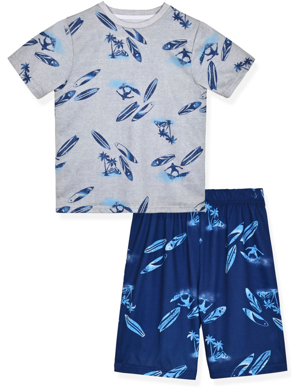 Boys 2-Piece Short-Sleeve Jersey Pajama Shorts Set- Surfer. - Sleep On It Kids