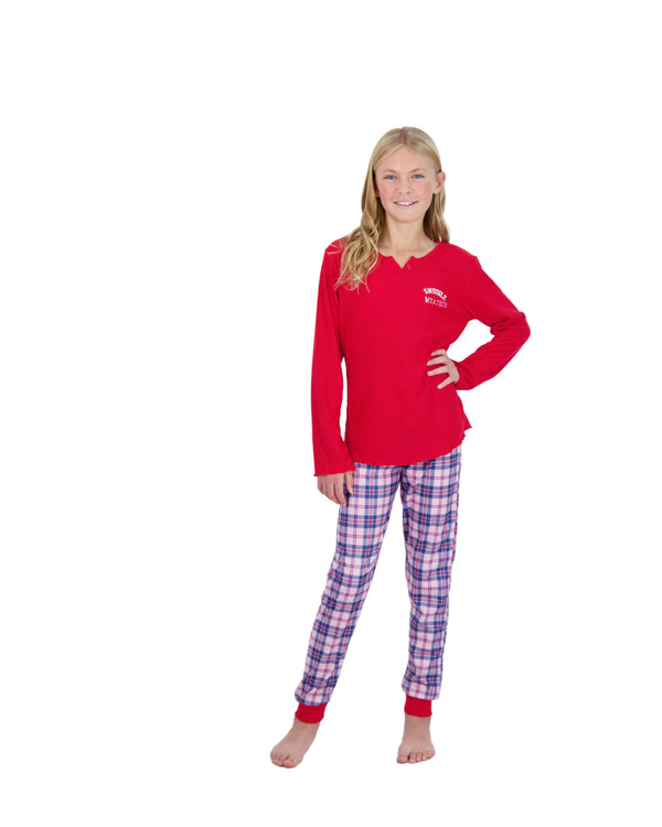 2-Piece Brushed Jersey Pajama Set - Snuggle, Red & Pink Pajama Set for Girls - Sleep On It Kids