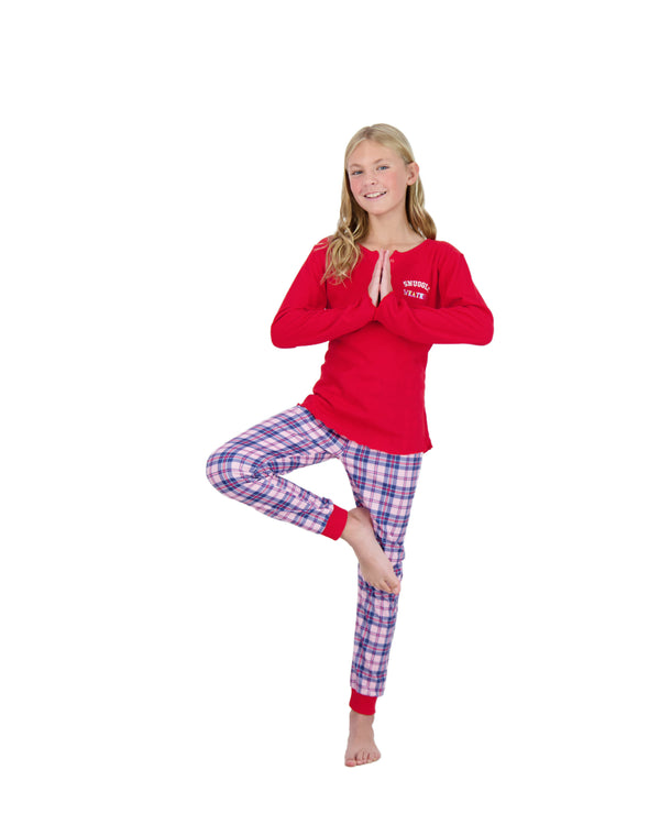 2-Piece Brushed Jersey Pajama Set - Snuggle, Red & Pink Pajama Set for Girls - Sleep On It Kids