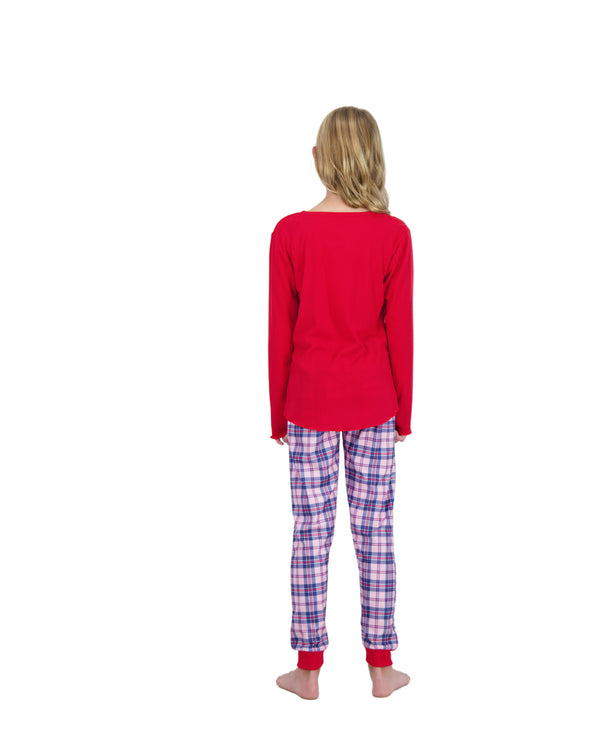 2-Piece Brushed Jersey Pajama Set - Snuggle, Red & Pink Pajama Set for Girls - Sleep On It Kids