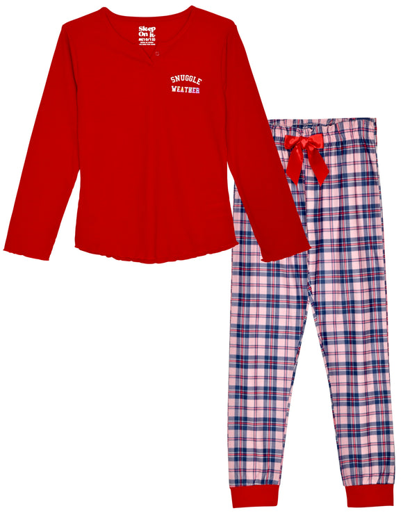 2-Piece Brushed Jersey Pajama Set - Snuggle, Red & Pink Pajama Set for Girls - Sleep On It Kids