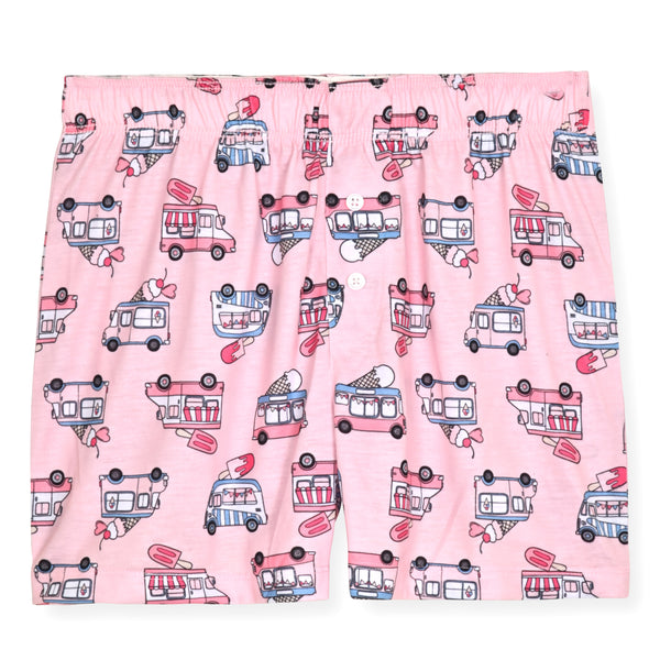 Girls 2-Piece Sleeveless Tank-Top Jersey Pajama Shorts Set with Hair Scrunchie- Icecream Truck. - Sleep On It Kids