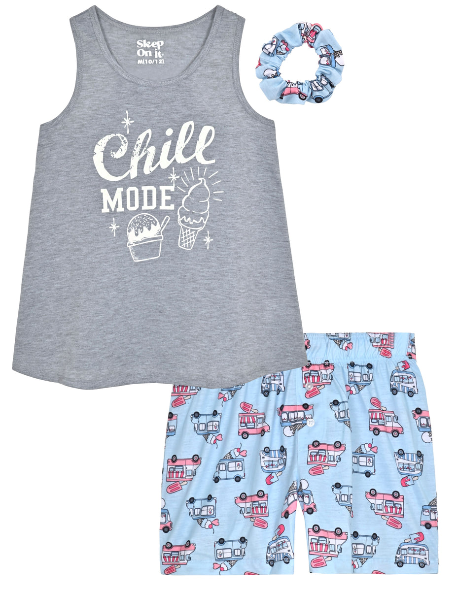 Girls 2-Piece Sleeveless Tank-Top Jersey Pajama Shorts Set