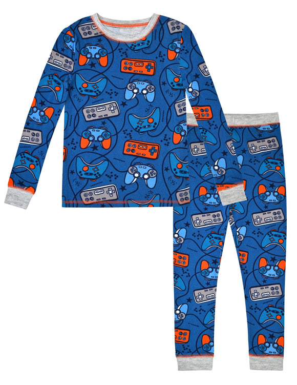 Sleep On It Boys 2-Piece Super Soft Jersey Long Sleeve Snug-Fit Pajama Set - Gaming - Sleep On It Kids