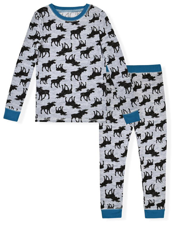 Sleep On It Boys 2-Piece Super Soft Jersey Long Sleeve Snug-Fit Pajama Set - Moose - Sleep On It Kids