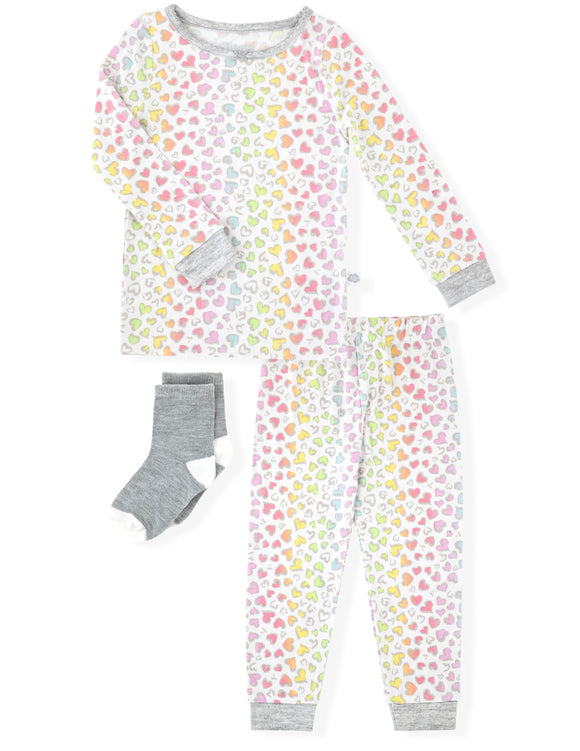 Sleep On It Infant & Toddler Girls 2-Piece Super Soft Jersey Snug-Fit Pajama Set with Matching Socks - Leopard Heart - Sleep On It Kids
