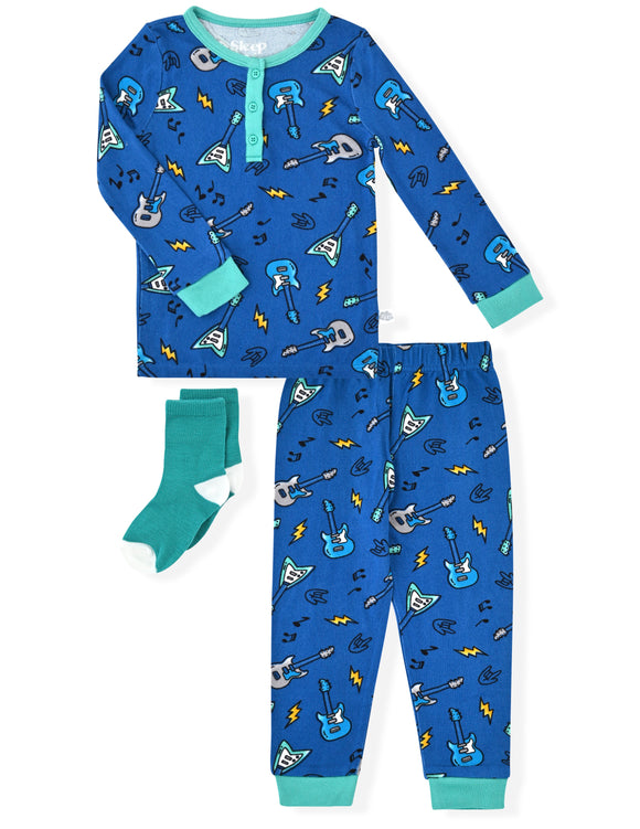 Sleep On It Infant & Toddler Boys 2-Piece Super Soft Jersey Snug-Fit Pajama Set with Matching Socks - Music - Sleep On It Kids