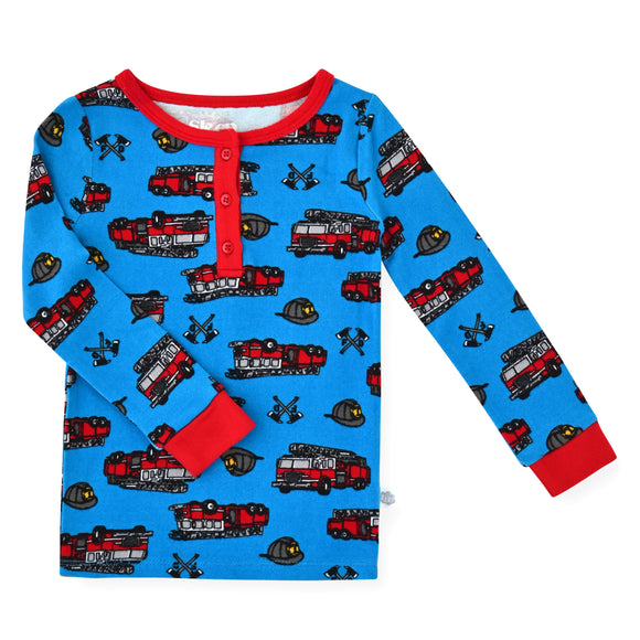 Sleep On It Infant & Toddler Boys 2-Piece Super Soft Jersey Snug-Fit Pajama Set with Matching Socks - Fire Trucks - Sleep On It Kids