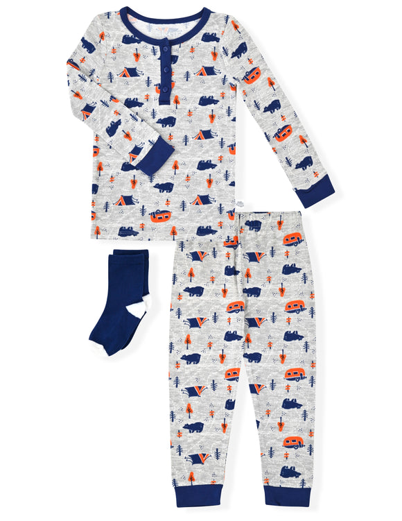Sleep On It Infant & Toddler Boys 2-Piece Super Soft Jersey Snug-Fit Pajama Set with Matching Socks - Outdoors - Sleep On It Kids