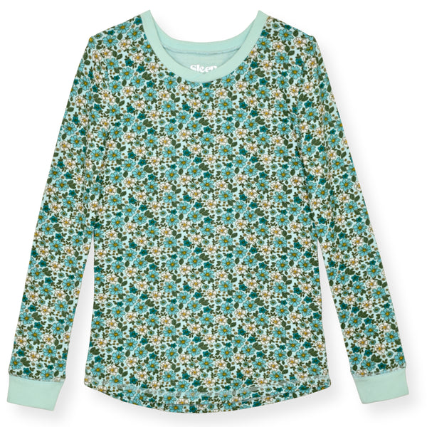 Girls 2-Piece Super Soft Jersey Snug-Fit Pajama Set- Floral, Turquoise & White Pajama Set for Toddlers and Girls - Sleep On It Kids