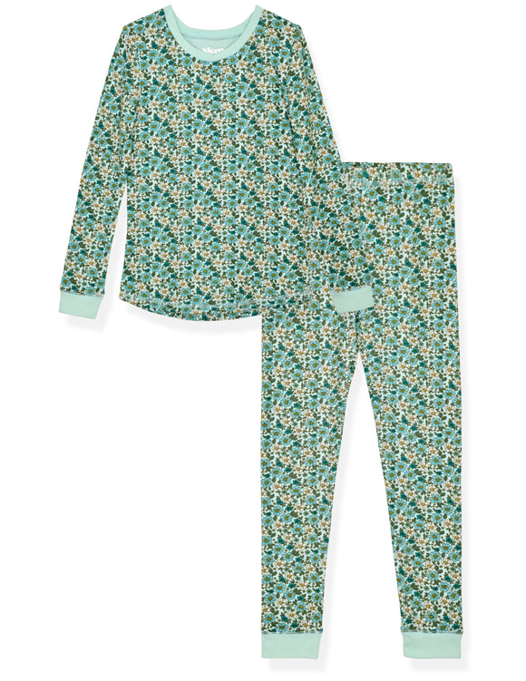 Girls 2-Piece Super Soft Jersey Snug-Fit Pajama Set- Floral, Turquoise & White Pajama Set for Toddlers and Girls - Sleep On It Kids