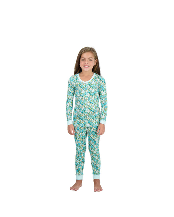 Girls 2-Piece Super Soft Jersey Snug-Fit Pajama Set- Floral, Turquoise & White Pajama Set for Toddlers and Girls - Sleep On It Kids