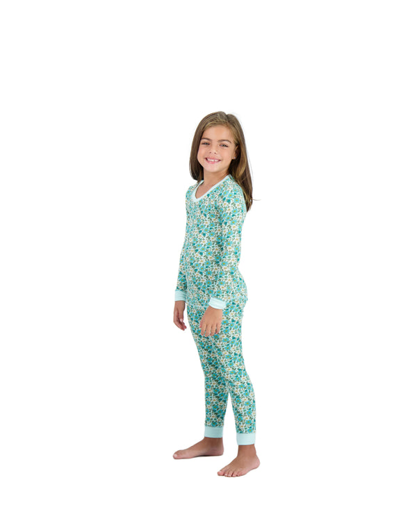Girls 2-Piece Super Soft Jersey Snug-Fit Pajama Set- Floral, Turquoise & White Pajama Set for Toddlers and Girls - Sleep On It Kids