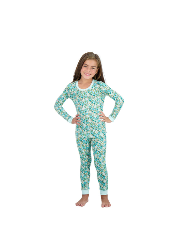 Girls 2-Piece Super Soft Jersey Snug-Fit Pajama Set- Floral, Turquoise & White Pajama Set for Toddlers and Girls - Sleep On It Kids