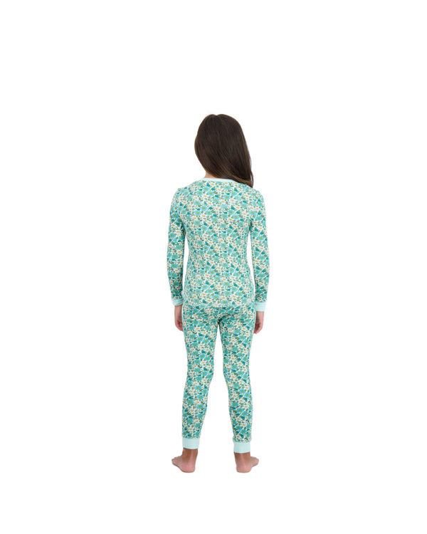 Girls 2-Piece Super Soft Jersey Snug-Fit Pajama Set- Floral, Turquoise & White Pajama Set for Toddlers and Girls - Sleep On It Kids