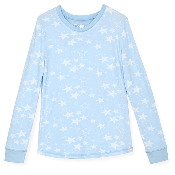 Girls 2-Piece Super Soft Jersey Snug-Fit Pajama Set- Stars, Light Blue Pajama Set for Toddlers and Girls - Sleep On It Kids