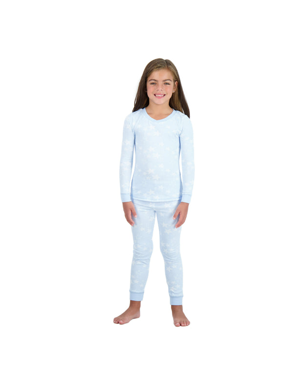 Girls 2-Piece Super Soft Jersey Snug-Fit Pajama Set- Stars, Light Blue Pajama Set for Toddlers and Girls - Sleep On It Kids