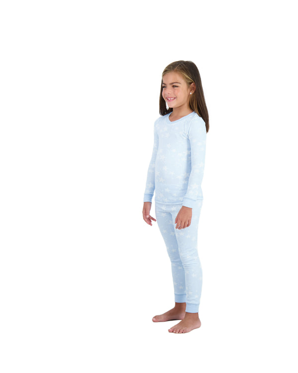 Girls 2-Piece Super Soft Jersey Snug-Fit Pajama Set- Stars, Light Blue Pajama Set for Toddlers and Girls - Sleep On It Kids