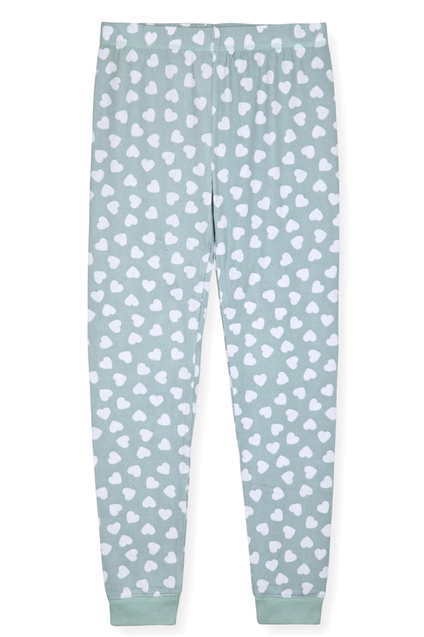 Girls 2-Piece Super Soft Jersey Snug Fit Pajama Set- White Hearts, Mint Green Toddler Girls Pajama Set with Matching Scrunchie. - Sleep On It Kids