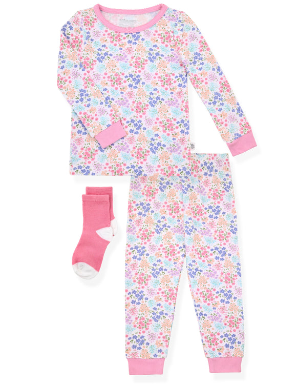 Girls 2-piece Super Soft Jersey Snug-fit Pajama Set with Socks- Daisy Dreams, Multicolored Girlβs Baby Pajama, With Matching Socks - Sleep On It Kids