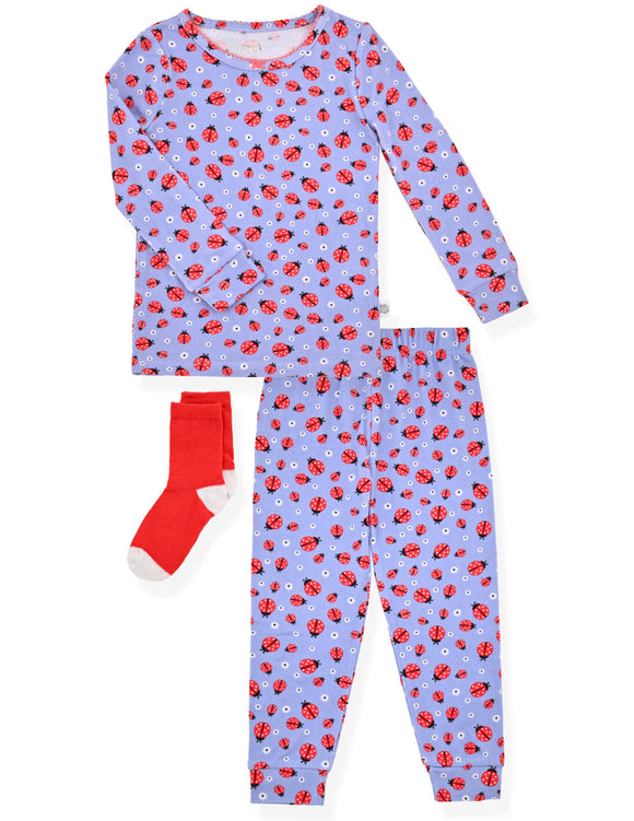 Girls 2-piece Super Soft Jersey Snug-fit Pajama Set with Socks- Ladybug Dreams - Sleep On It Kids
