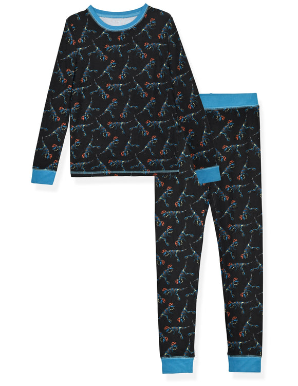 Boys 2-Piece Super Soft Jersey Snug-Fit Pajama Set- Dinosaurs, Black & Blue Pajama Set for Boys - Sleep On It Kids