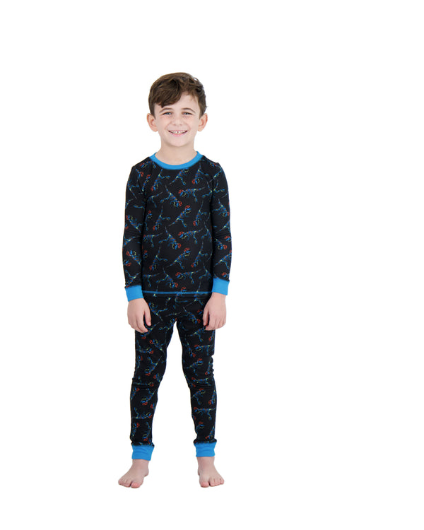 Boys 2-Piece Super Soft Jersey Snug-Fit Pajama Set- Dinosaurs, Black & Blue Pajama Set for Boys - Sleep On It Kids