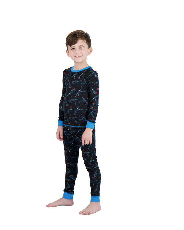 Boys 2-Piece Super Soft Jersey Snug-Fit Pajama Set- Dinosaurs, Black & Blue Pajama Set for Boys - Sleep On It Kids