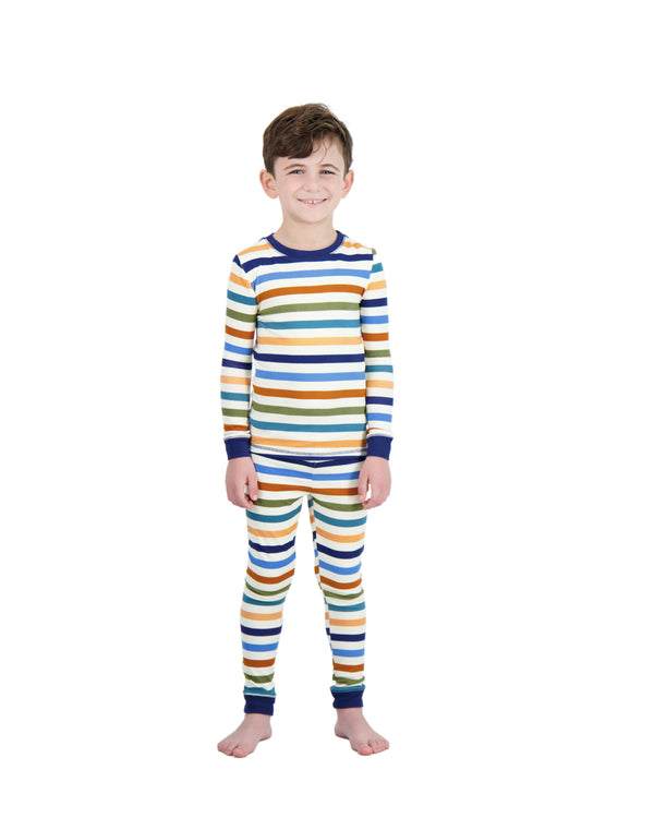Boys 2-Piece Super Soft Jersey Snug-Fit Pajama Set- Stripes, Multicolored Pajama Set for Toddlers and Boys - Sleep On It Kids