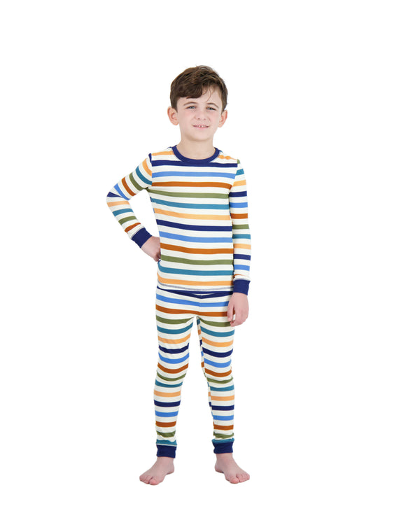 Boys 2-Piece Super Soft Jersey Snug-Fit Pajama Set- Stripes, Multicolored Pajama Set for Toddlers and Boys - Sleep On It Kids