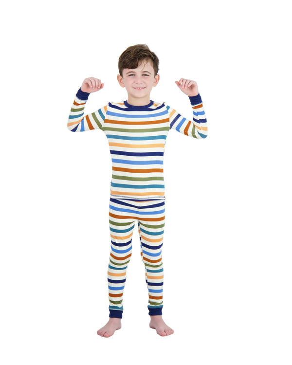 Boys 2-Piece Super Soft Jersey Snug-Fit Pajama Set- Stripes, Multicolored Pajama Set for Toddlers and Boys - Sleep On It Kids