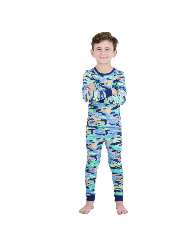 Boys 2-Piece Super Soft Jersey Snug-Fit Pajama Set- Camo, Multicolored Pajama Set for Toddlers and Boys - Sleep On It Kids