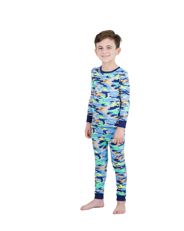 Boys 2-Piece Super Soft Jersey Snug-Fit Pajama Set- Camo, Multicolored Pajama Set for Toddlers and Boys - Sleep On It Kids