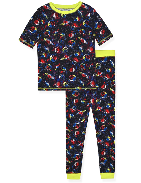 Boys 2- Piece Super Soft Jersey Snug Fit Pajama Set- Planets. - Sleep On It Kids