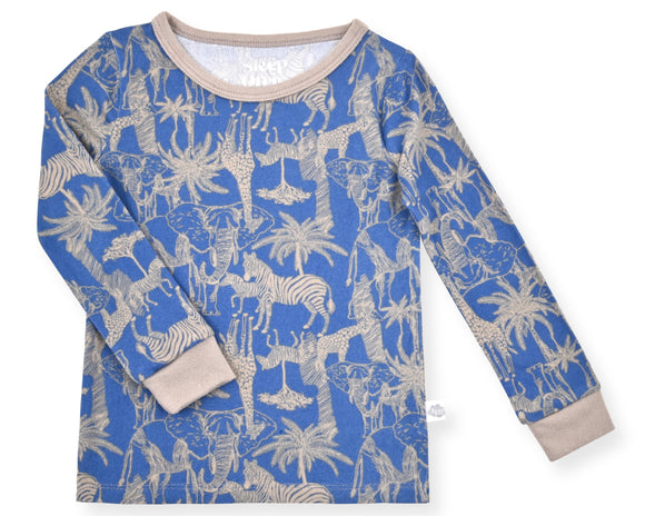 Boys 2-Piece Super Soft Jersey Snug-Fit Pajama Set with Socks- Jungle Safari. - Sleep On It Kids