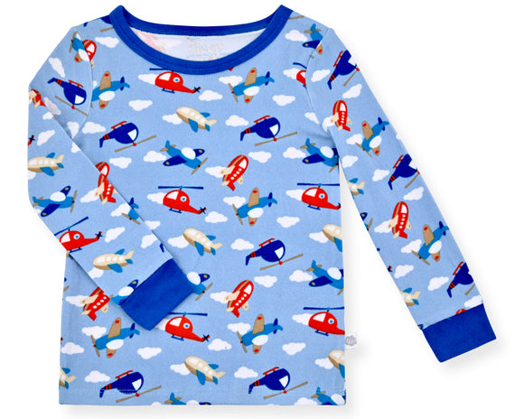 Boys 2-Piece Super Soft Jersey Snug-Fit Pajama Set with Socks - Sky Adventure. - Sleep On It Kids