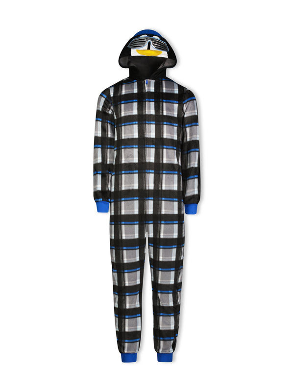 Boys Cool Penguin Zip-Up Hooded Sleeper Pajama with Built Up 3D Character Hood - Sleep On It Kids