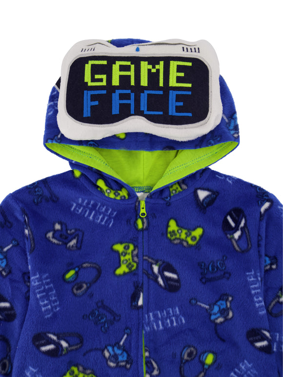 Boys VR Gaming Zip-Up Hooded Sleeper Pajama with Built Up 3D Character Hood - Sleep On It Kids
