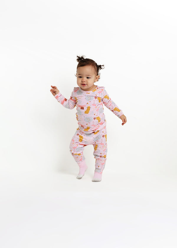 Infant/Toddler Girls Animal Zoo Snug Fit 2-Piece Pajama Sleep Set With Matching Socks - Sleep On It Kids
