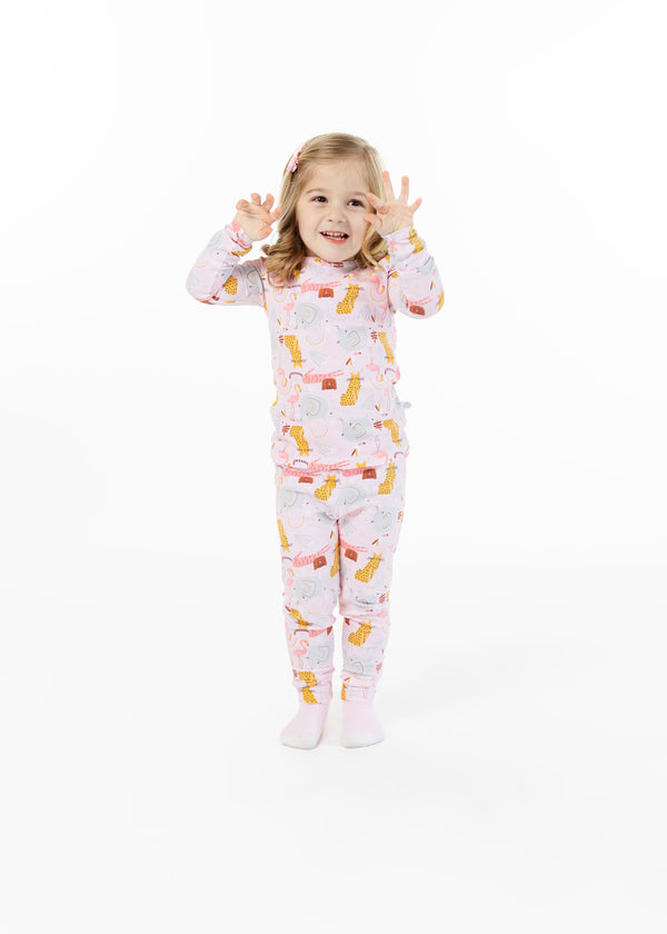 Infant/Toddler Girls Animal Zoo Snug Fit 2-Piece Pajama Sleep Set With Matching Socks - Sleep On It Kids