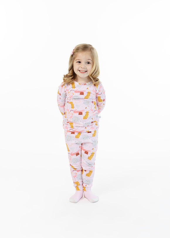 Infant/Toddler Girls Animal Zoo Snug Fit 2-Piece Pajama Sleep Set With Matching Socks - Sleep On It Kids