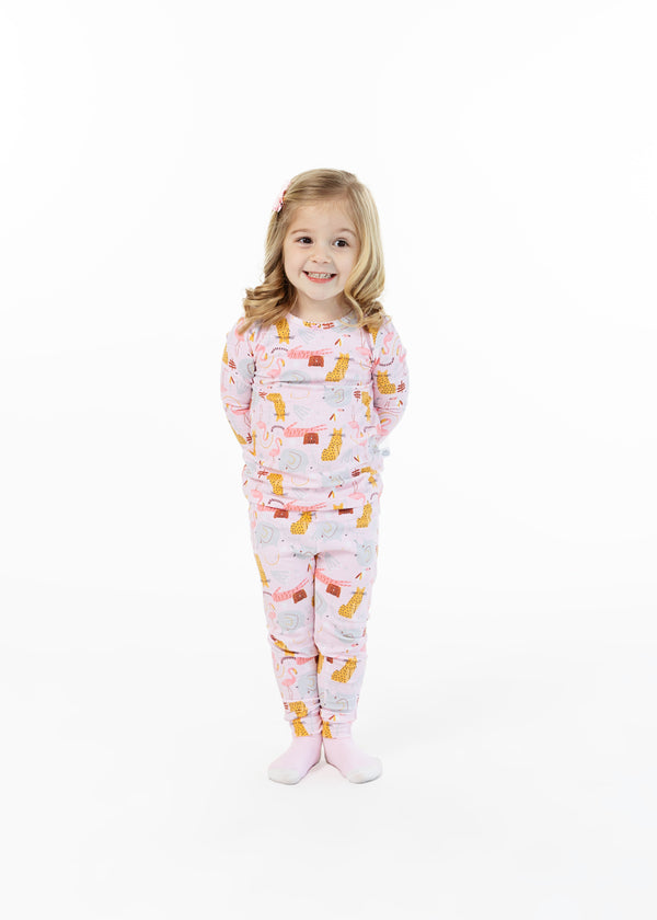 Infant/Toddler Girls Animal Zoo Snug Fit 2-Piece Pajama Sleep Set With Matching Socks - Sleep On It Kids