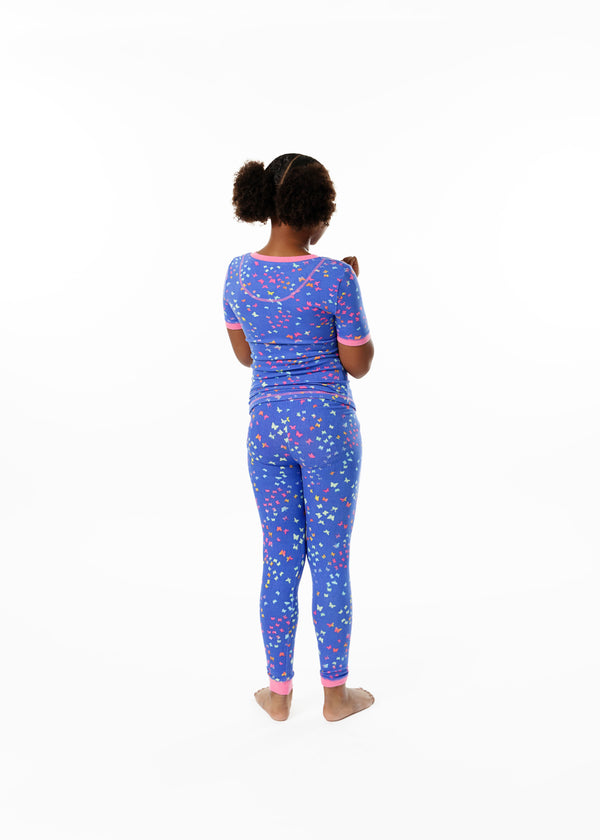 Girls Rainbow Butterfly Snug Fit 2-Piece Pajama Sleep Set - Sleep On It Kids