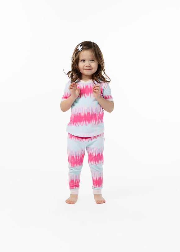 Girls Tie-Dye Sailor Stripe Snug Fit 2-Piece Pajama Sleep Set - Sleep On It Kids