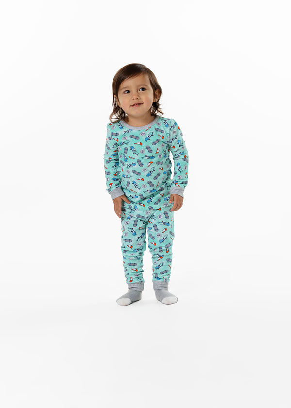 Infant/Toddler Boys Skate On Snug Fit 2-Piece Pajama Sleep Set With Matching Socks - Sleep On It Kids