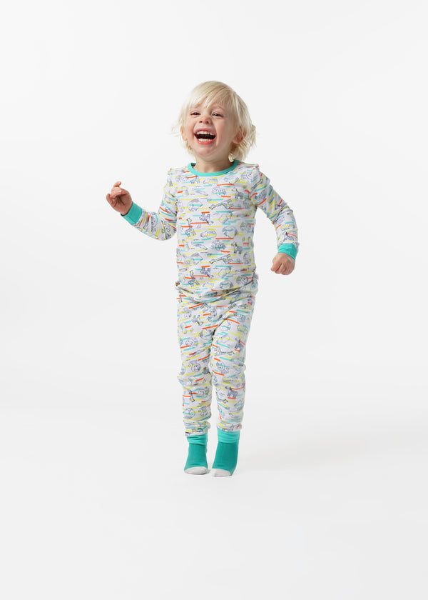 Infant/Toddler Boys Neon Zoo Snug Fit 2-Piece Pajama Sleep Set With Matching Socks - Sleep On It Kids