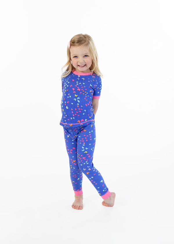 Girls Rainbow Butterfly Snug Fit 2-Piece Pajama Sleep Set - Sleep On It Kids